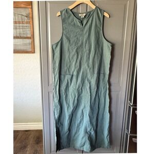 Original TY Wear Vintage Cottagecore Linen Cotton Maxi Shift Dress,Sage Green,16